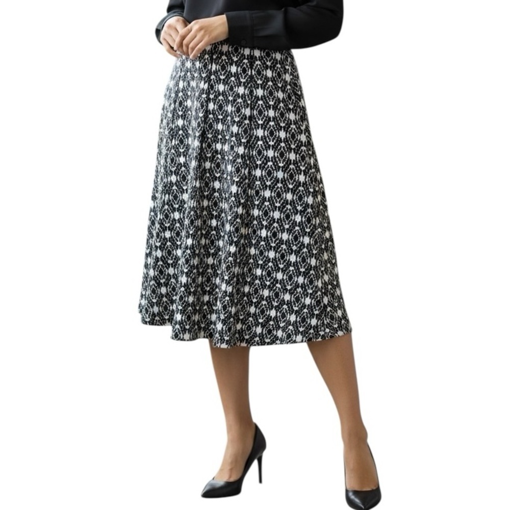 Dress Barn Small Black & White Midi Length Elastic Waist Skirt Modest